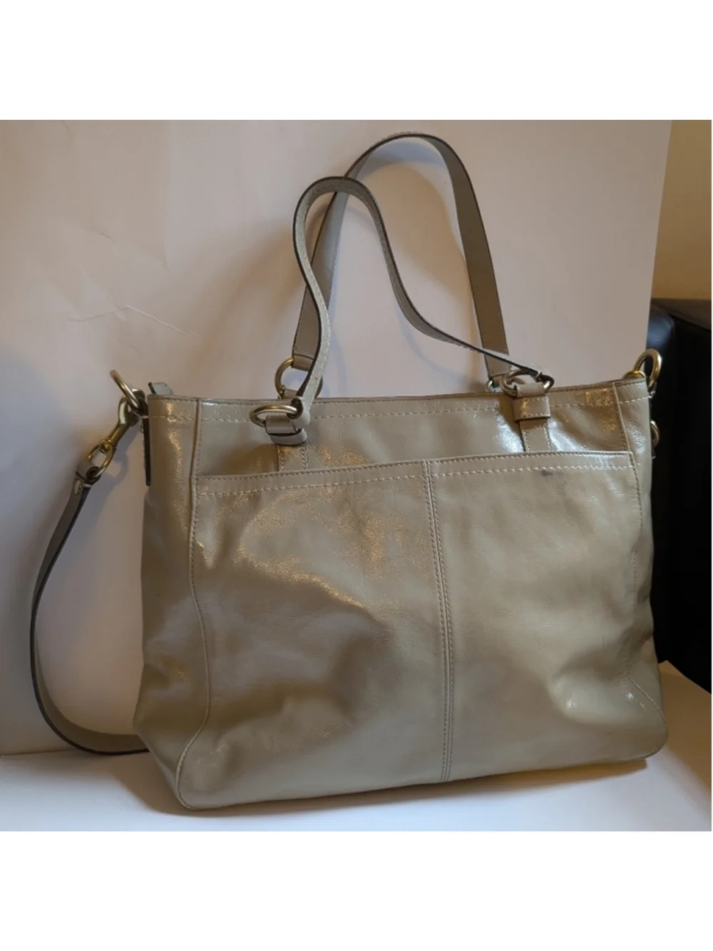 Coach Chelsea Taupe Grey Patent Leather Large Tote Satchel Shoulder Bag F14022